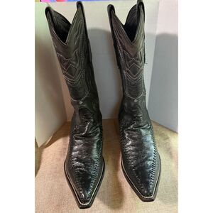 Wild West Genuine Ostrich Exotic Handmade Black Cowboy Boots – Men’s 8 EE (Wide)